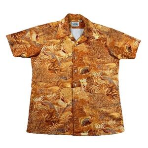 Vintage Vanson Shirt Men L Aloha Hawaiian All Over Print Peacocks 60s 70s Disco